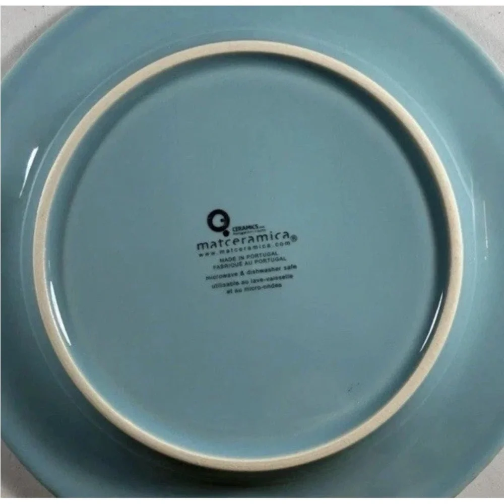 4 Matceramica Portugal Dinner Plates Blue Aqua Beaded Scalloped Edge 11